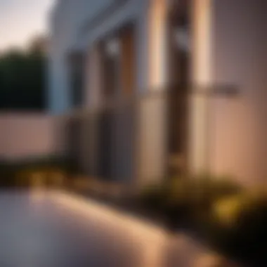 Stylish Lighting Effects Elegant black metal railing under ambient evening light