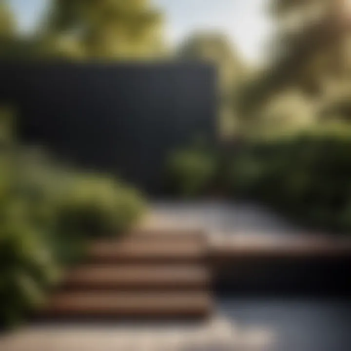 Black metal railing seamlessly blending with greenery