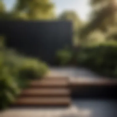 Harmonious Integration with Nature Black metal railing seamlessly blending with greenery
