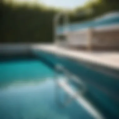 Elegant pool ladder against crystal clear water