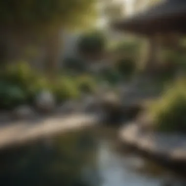 Zen Garden Water Feature Zen garden with tranquil water feature enhances serenity in front yard