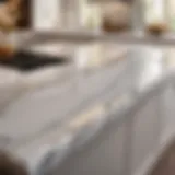 Engineered quartz countertop with marble-like veining