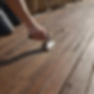 Precise Deck Surface Preparation Wooden deck being prepped for painting with sanding and cleaning