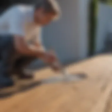 Artistic Primer Coating Technique Painter applying primer on the deck surface