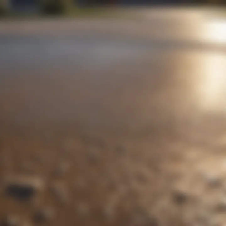 Close-up of newly poured concrete driveway surface