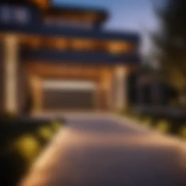 Contemporary Lighting Features Modern driveway entrance with decorative lighting fixtures