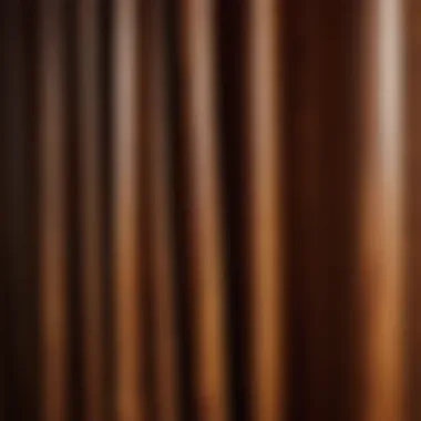 Close-up of rich wood grain texture on curtain panels