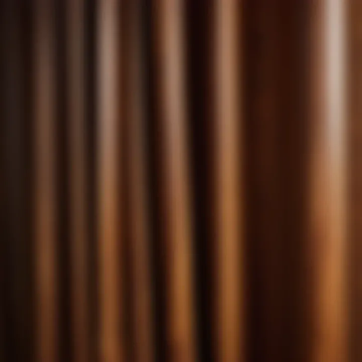 Close-up of rich wood grain texture on curtain panels