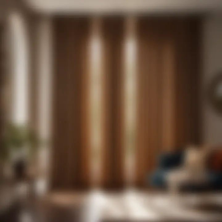 Natural light filtering through wooden slat curtains