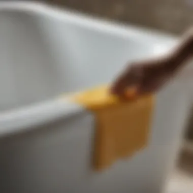 Applying Appliance Epoxy on the Bathtub Close-up of appliance epoxy coating application on bathtub