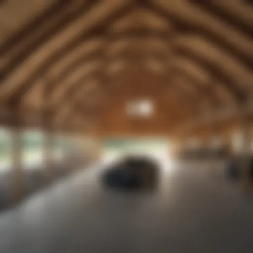 Aerial view of a well-constructed pole barn garage showcasing its structural design and surrounding landscape.