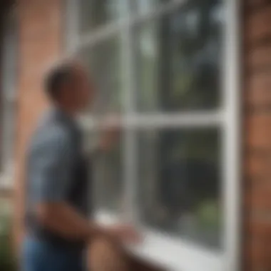 Homeowner observing storm window installation