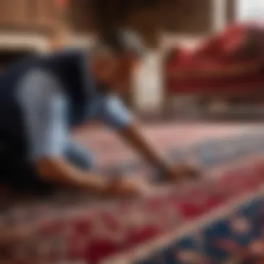 Expert inspecting the cleanliness of a Turkish rug