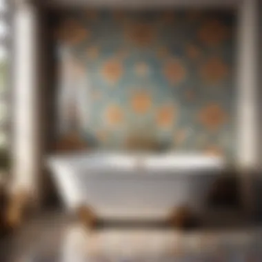 High-quality porcelain bathtub with intricate tile pattern