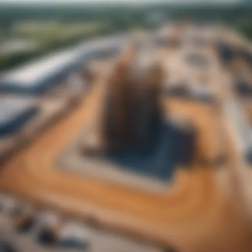 Aerial view of hot asphalt construction site