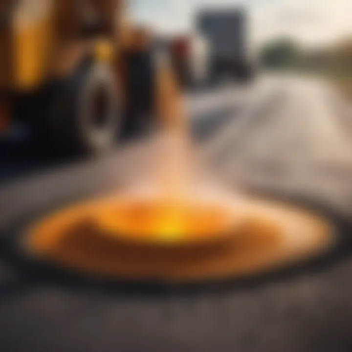 Close-up of hot asphalt mix being prepared
