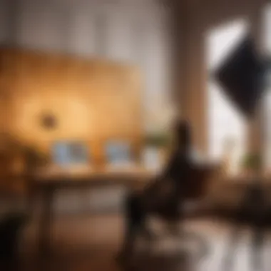 Interior design consultant brainstorming creative ideas in a chic design studio