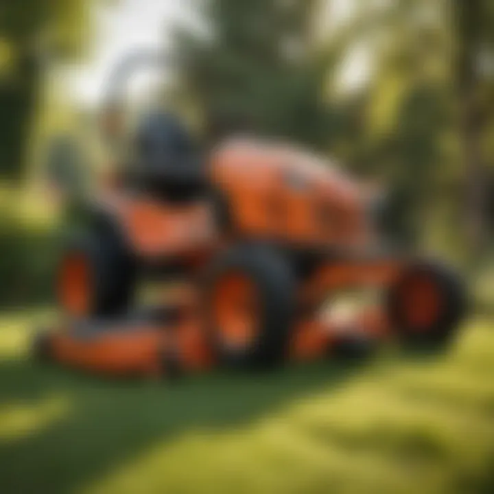 A variety of lightweight mowers displayed in an outdoor setting