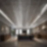 Elegant modern suspended ceiling tiles in a chic office space