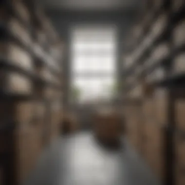 Organized storage space showcasing various boxes