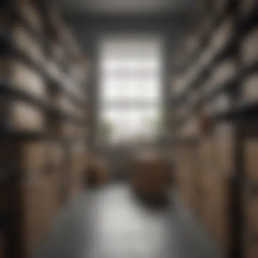 Organized storage space showcasing various boxes