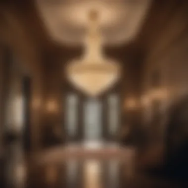 Elegant Chandelier Lighting Up a Grand Hallway Illuminated Chandelier in a Grand Hallway