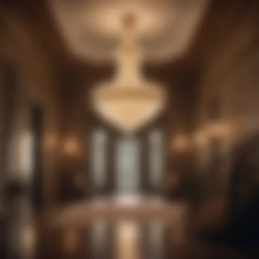 Elegant Chandelier Lighting Up a Grand Hallway Illuminated Chandelier in a Grand Hallway