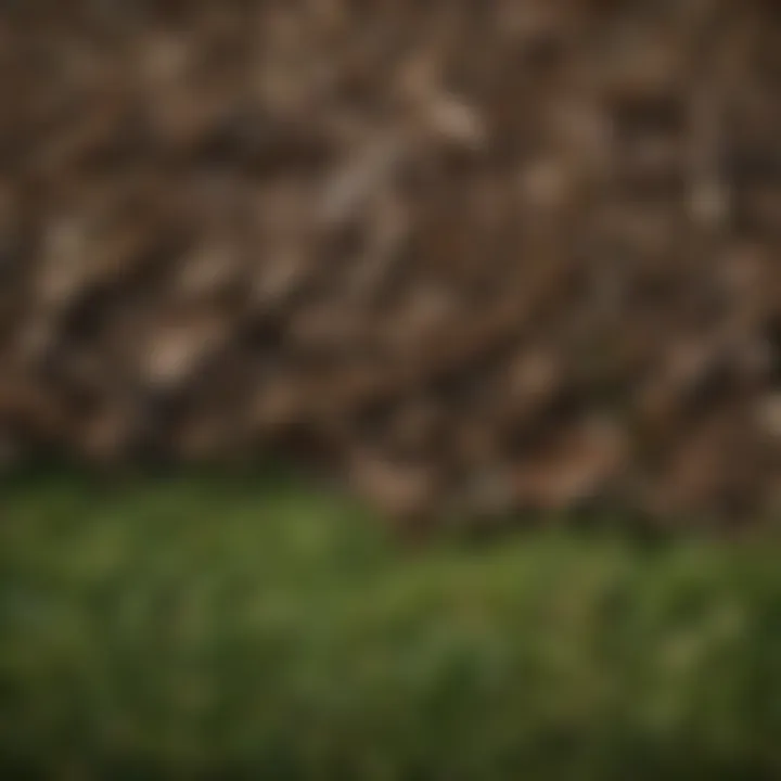 Close-up of mulched grass clippings on a lawn
