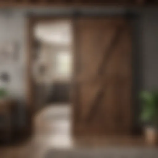 Elegant wooden sliding barn door in a rustic setting