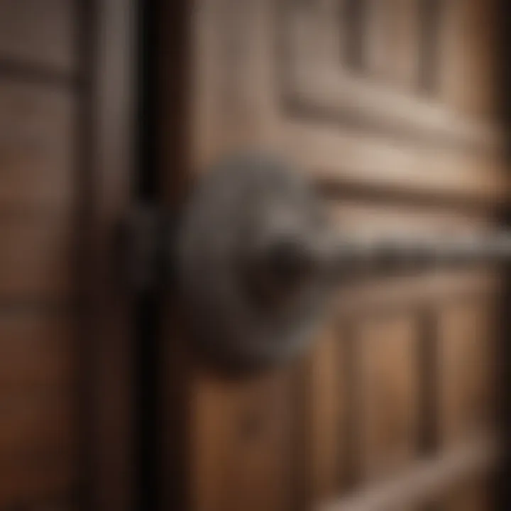 Close-up of sliding barn door hardware with intricate details
