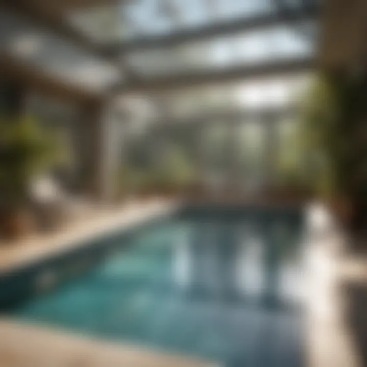 A serene view of an endless pool under natural light, highlighting the tranquil atmosphere created by the sunroom.