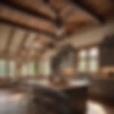 Rustic Kitchen with Artistic Ceiling Fan Rustic kitchen showcasing an artistic ceiling fan that complements the decor.