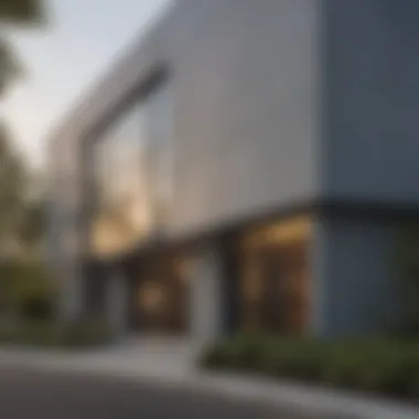 Exterior of a building painted in Valspar Academy Gray, emphasizing its architectural relevance.