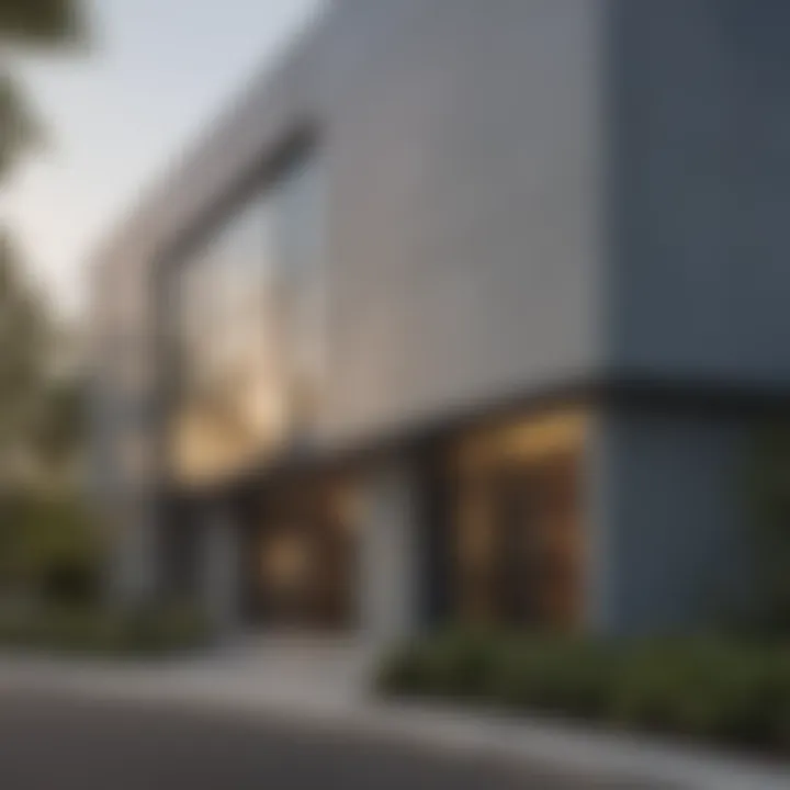 Exterior of a building painted in Valspar Academy Gray, emphasizing its architectural relevance.