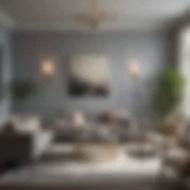 A serene living room showcasing Valspar Academy Gray on walls and furnishings, illustrating its calming effect.