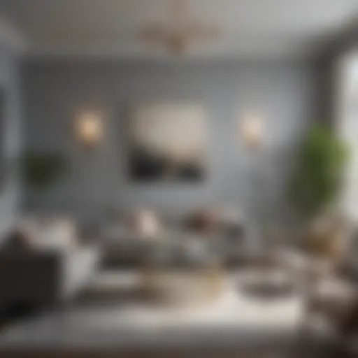 A serene living room showcasing Valspar Academy Gray on walls and furnishings, illustrating its calming effect.