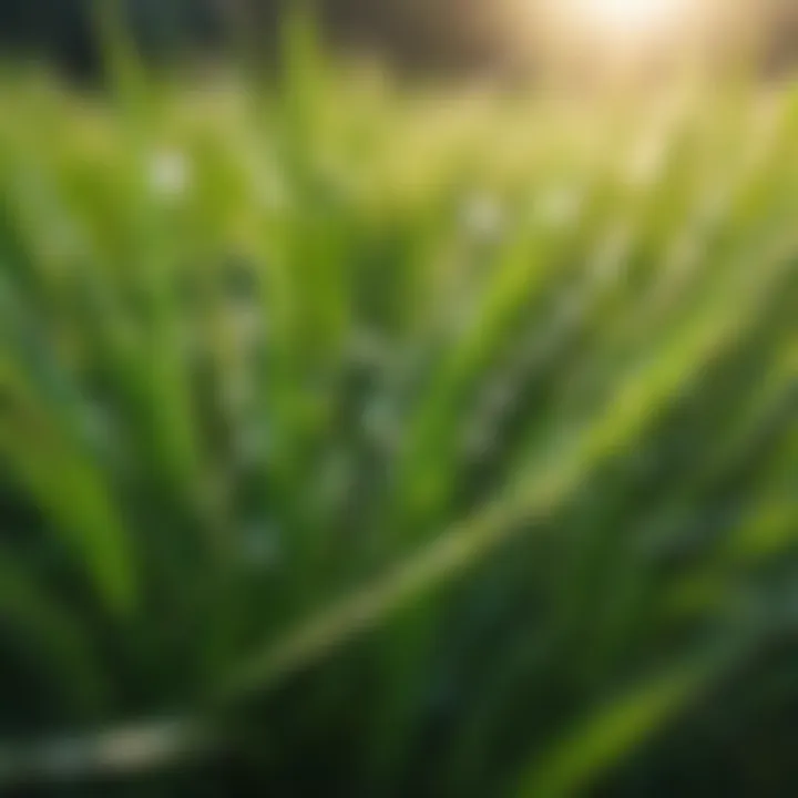 Fescue lawn grass with dew drops