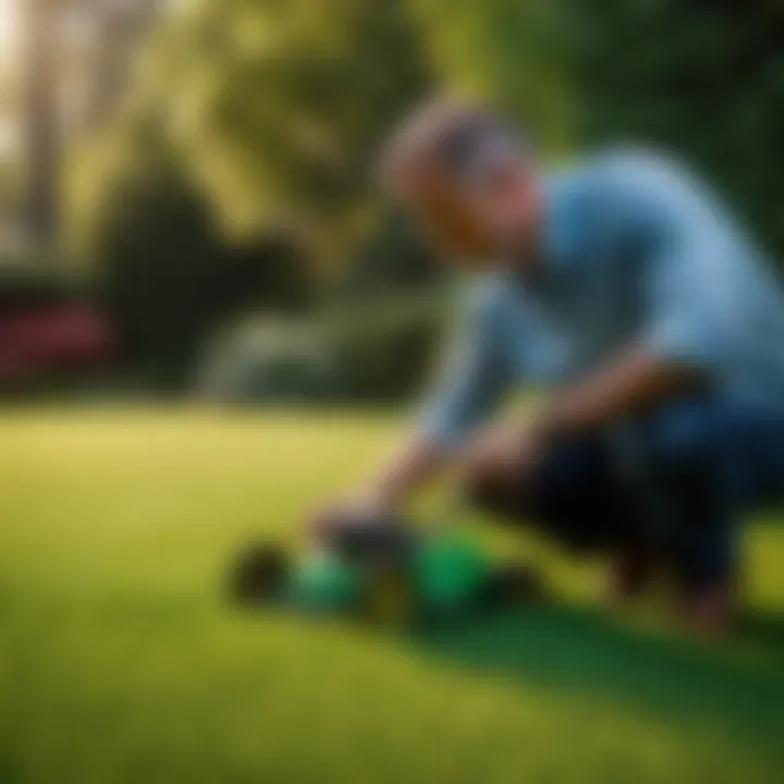 Professional lawn care expert inspecting grass blades