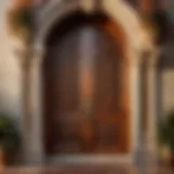 Elegant front door with intricate wood carvings