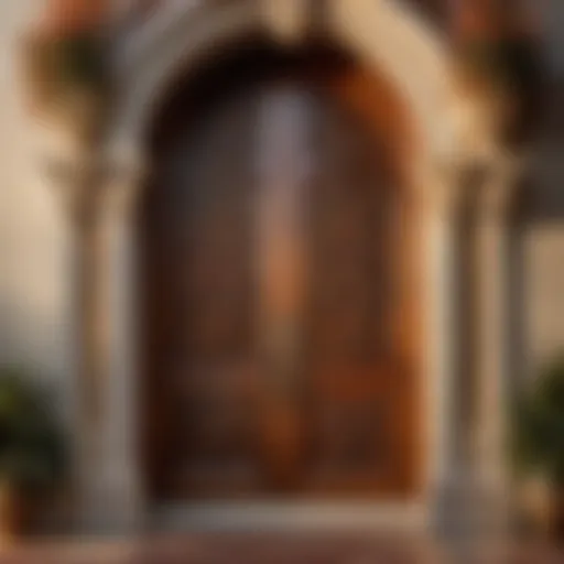 Elegant front door with intricate wood carvings