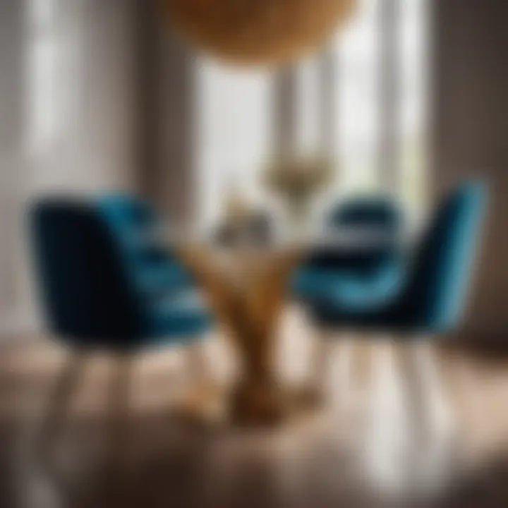 Sculptural dining chairs surrounding the funky table