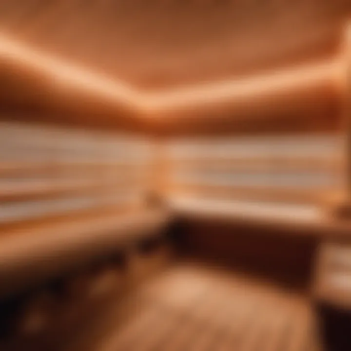 Gorgeous sauna room interior with ambient lighting