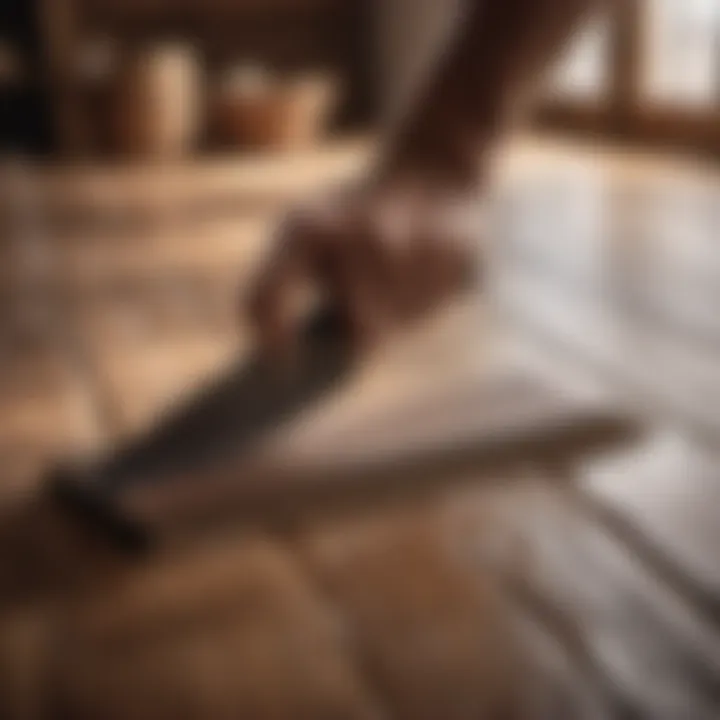 Artistic shot of hand scraping tool resting on beautifully scraped wood floor