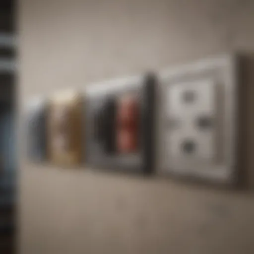 A variety of electrical switches displayed in a home setting.