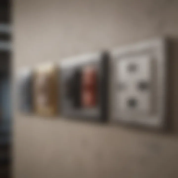 A variety of electrical switches displayed in a home setting.