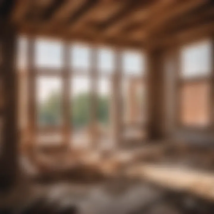 DIY house demolition progress with structural elements exposed