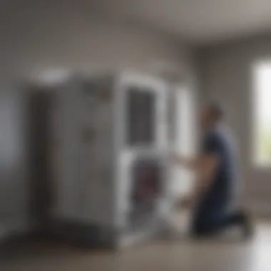 HVAC technician installing a central AC condenser