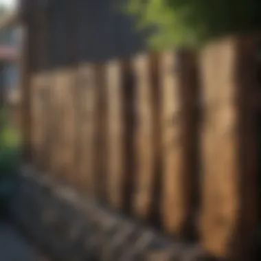 Modern log fence with geometric patterns in an urban setting