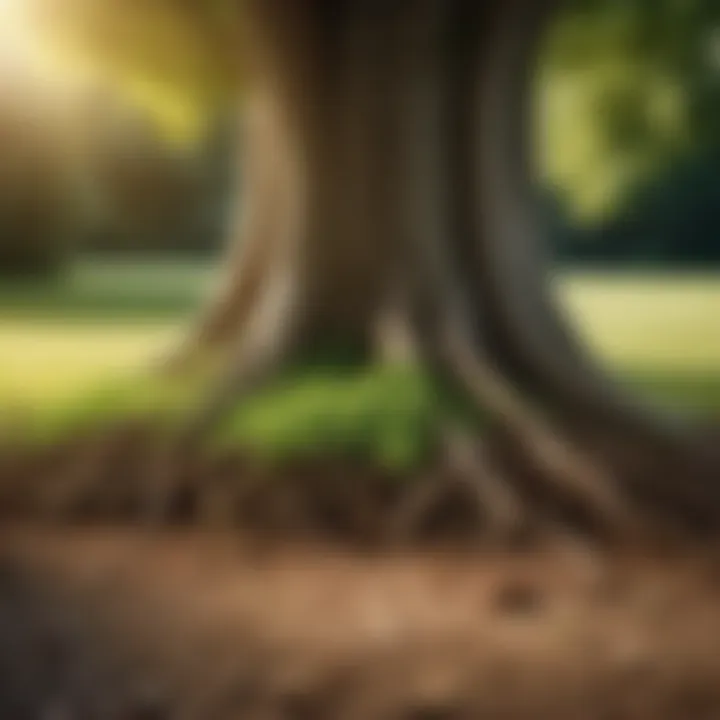 Illustration demonstrating innovative solutions to protect lawns from tree root damage
