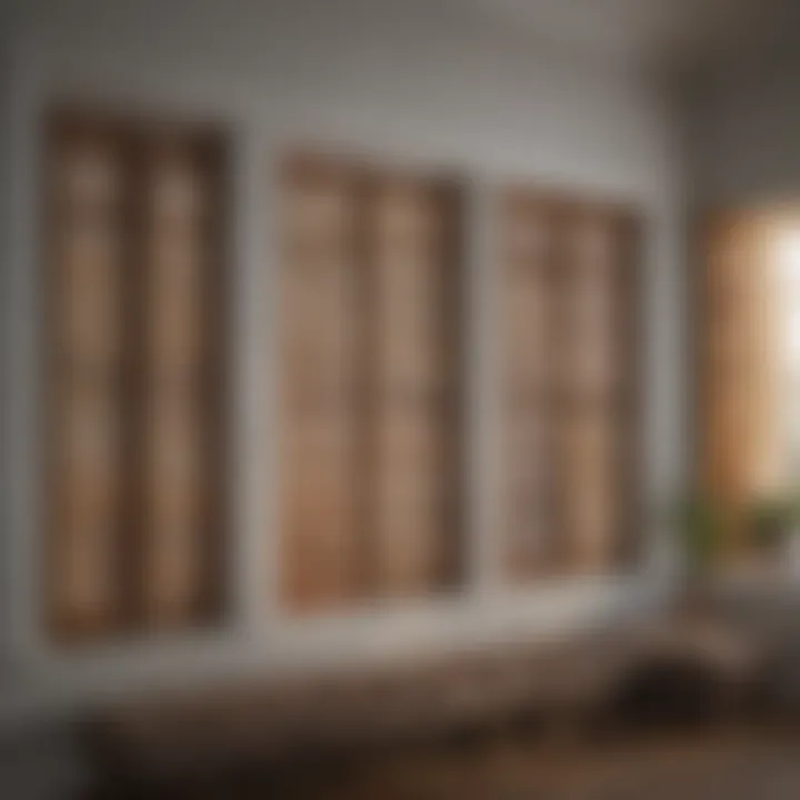 Various types of window shutters displayed in a showroom